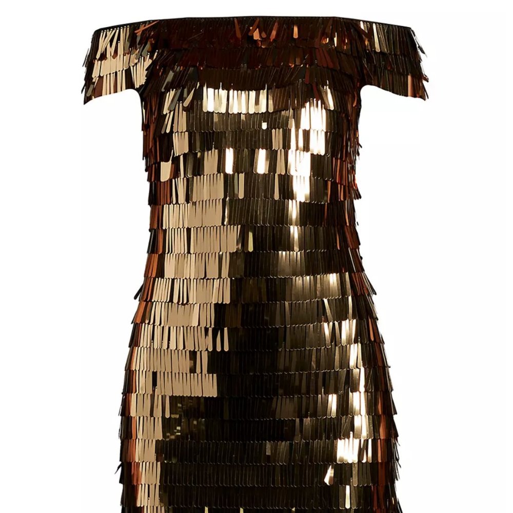 Tadashi Shoji Sequin Fringed Off the Shoulder Minidress Size 16